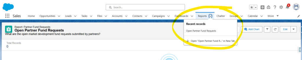 Open Report in a New Tab